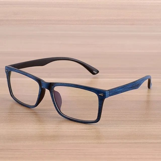 Reven Jate Unisex Full Rim Square Acetate Eyeglasses Wooden Pattern 922