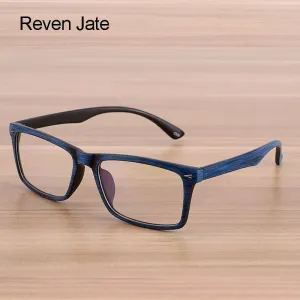 Reven Jate Unisex Full Rim Square Acetate Eyeglasses Wooden Pattern 922