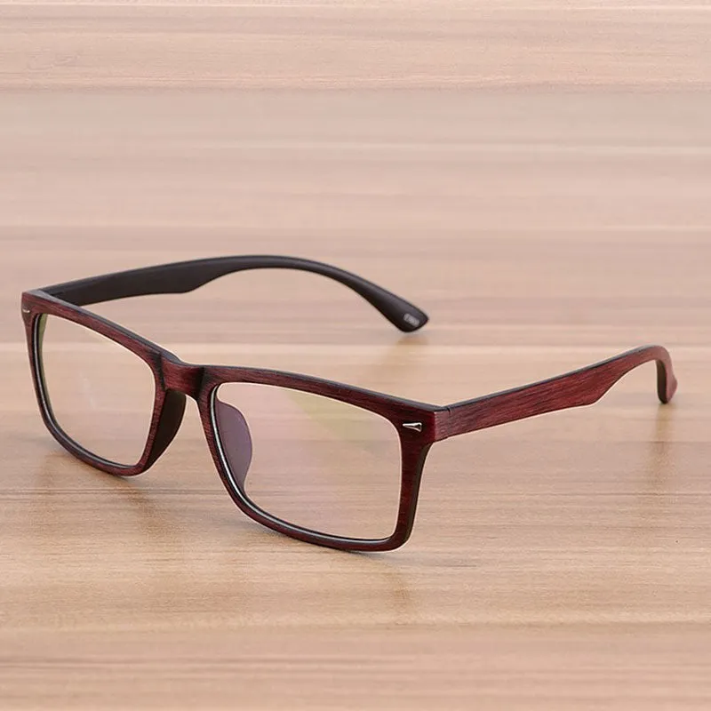 Reven Jate Unisex Full Rim Square Acetate Eyeglasses Wooden Pattern 922