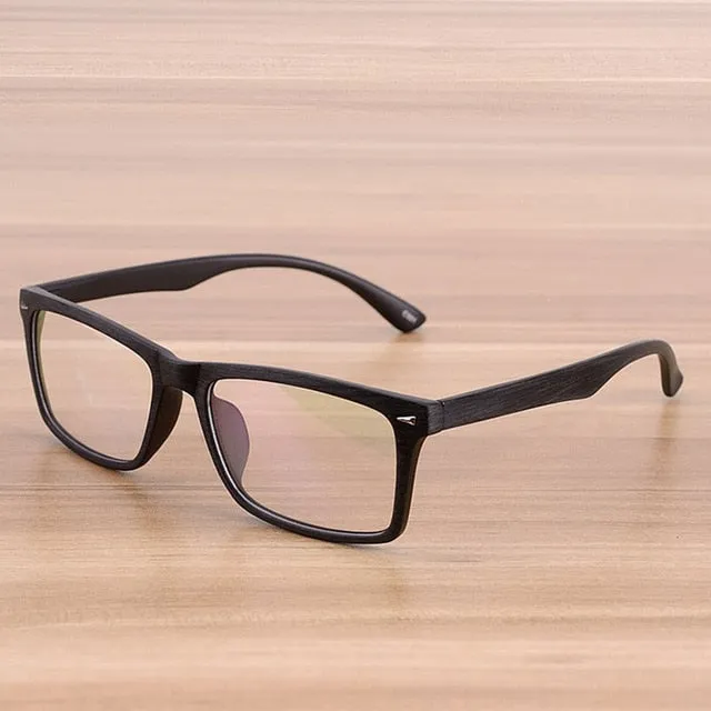 Reven Jate Unisex Full Rim Square Acetate Eyeglasses Wooden Pattern 922