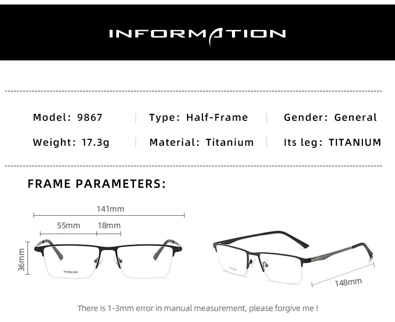 Reven Jate Unisex Semi Rim Square Titanium Eyeglasses P9867