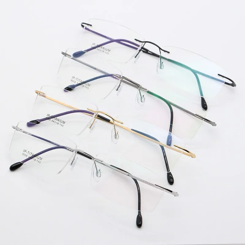 Unisex Rimless Titanium Frame Eyeglasses Customizable Lenses 9006