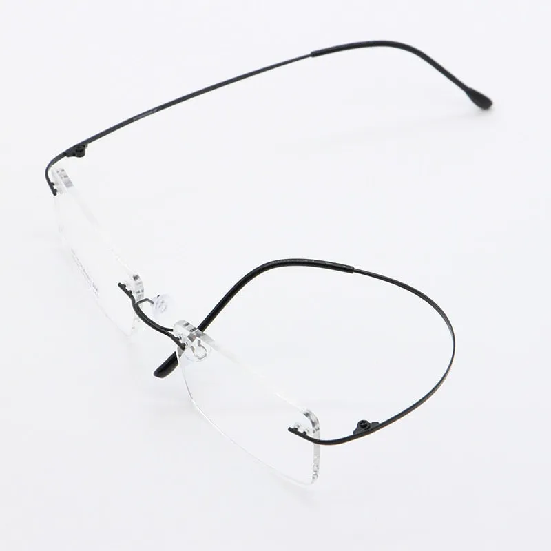 Unisex Rimless Titanium Frame Eyeglasses Customizable Lenses 9006