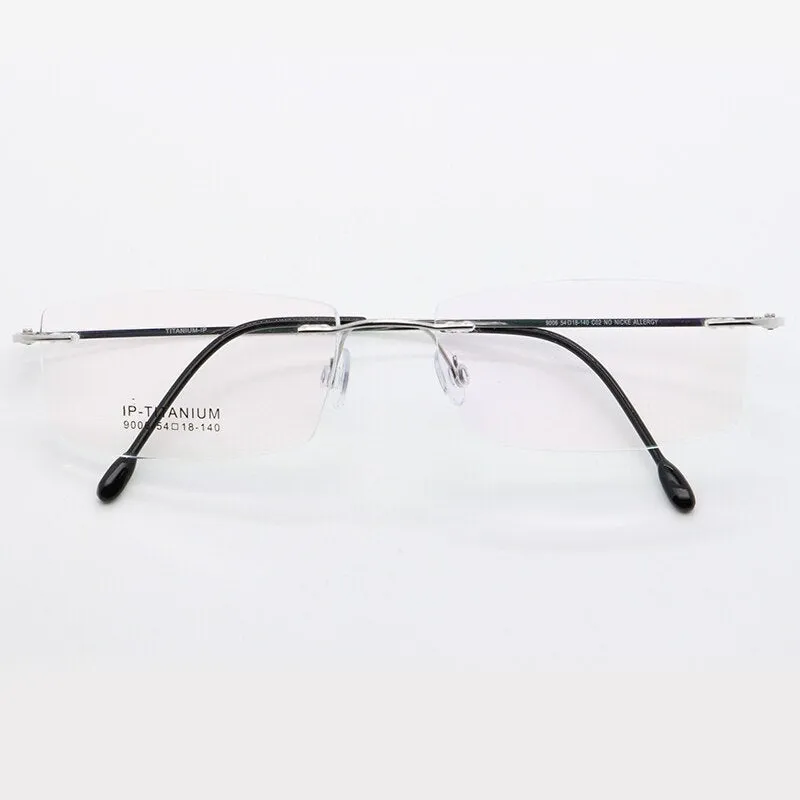 Unisex Rimless Titanium Frame Eyeglasses Customizable Lenses 9006