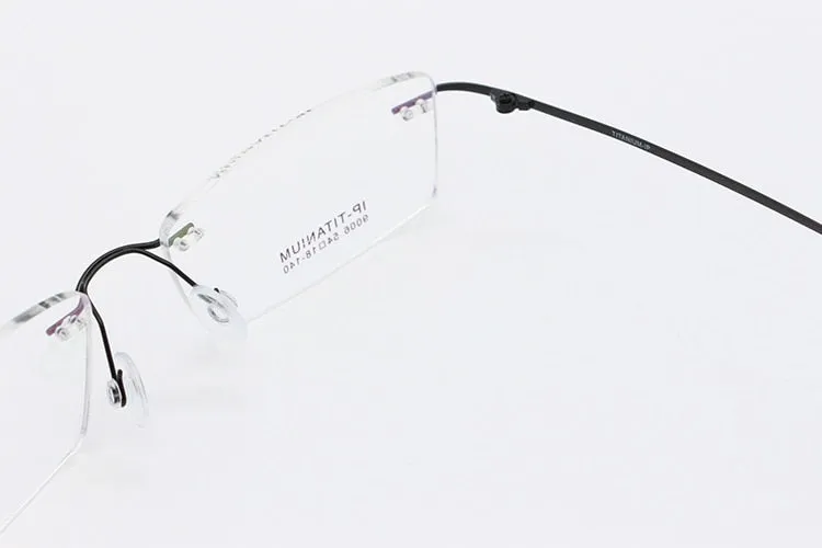 Unisex Rimless Titanium Frame Eyeglasses Customizable Lenses 9006