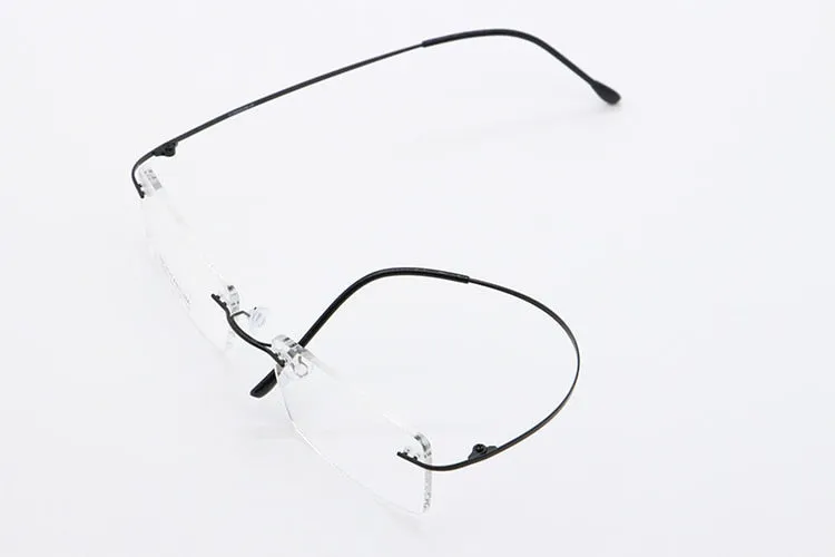 Unisex Rimless Titanium Frame Eyeglasses Customizable Lenses 9006