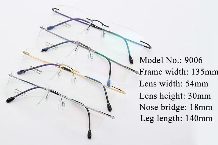 Unisex Rimless Titanium Frame Eyeglasses Customizable Lenses 9006