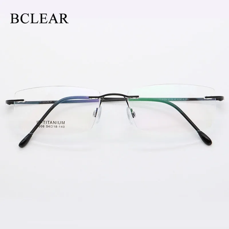 Unisex Rimless Titanium Frame Eyeglasses Customizable Lenses 9006