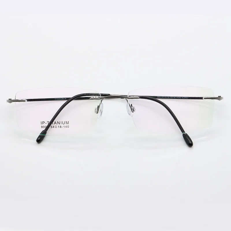 Unisex Rimless Titanium Frame Eyeglasses Customizable Lenses 9006