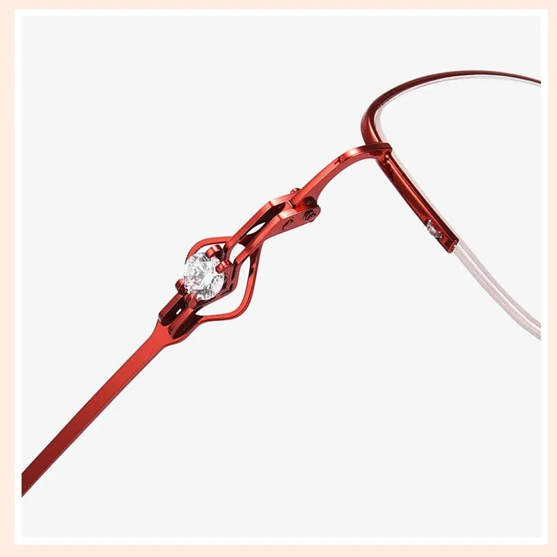 Women's Semi Rim Cat Eye Alloy Eyeglasses Hollow Temple Gm8022