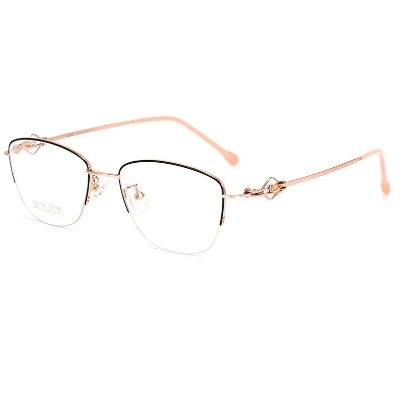 Women's Semi Rim Cat Eye Alloy Eyeglasses Hollow Temple Gm8022