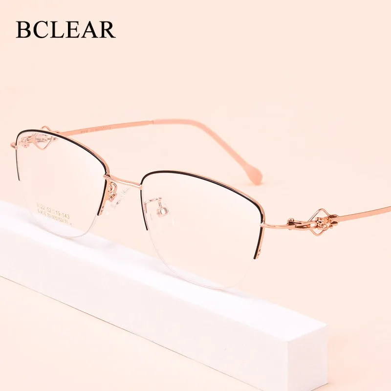 Women's Semi Rim Cat Eye Alloy Eyeglasses Hollow Temple Gm8022