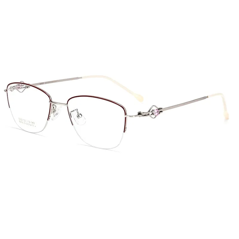 Women's Semi Rim Cat Eye Alloy Eyeglasses Hollow Temple Gm8022