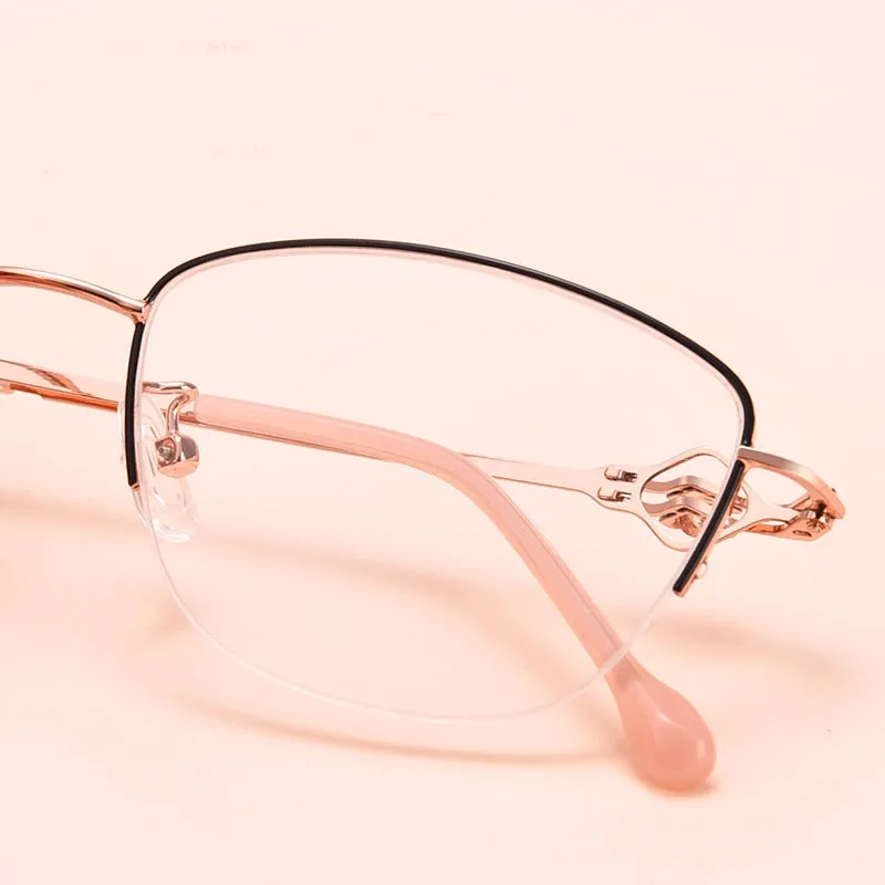 Women's Semi Rim Cat Eye Alloy Eyeglasses Hollow Temple Gm8022