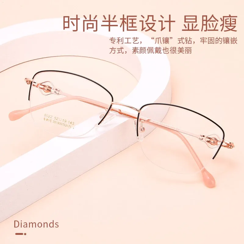 Women's Semi Rim Cat Eye Alloy Eyeglasses Hollow Temple Gm8022