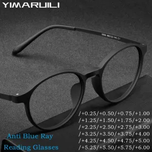 Yimaruil Men's Full Rim Round Rubber Black Titanium Anti-Blue Light Reading Glasses Y305