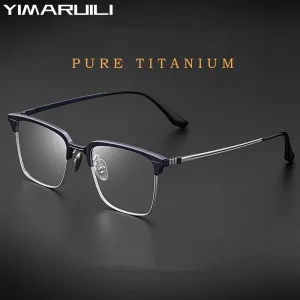 Yimaruili Men's Full Rim Small Square Acetate Titanium Eyeglasses 9201