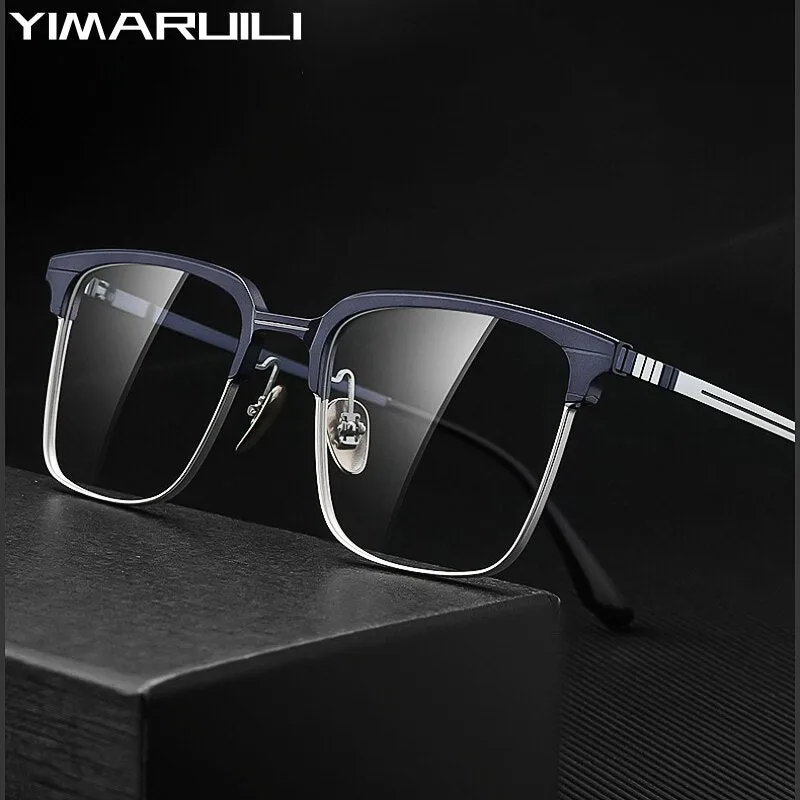 Yimaruili Men's Full Rim Small Square Acetate Titanium Eyeglasses 9201