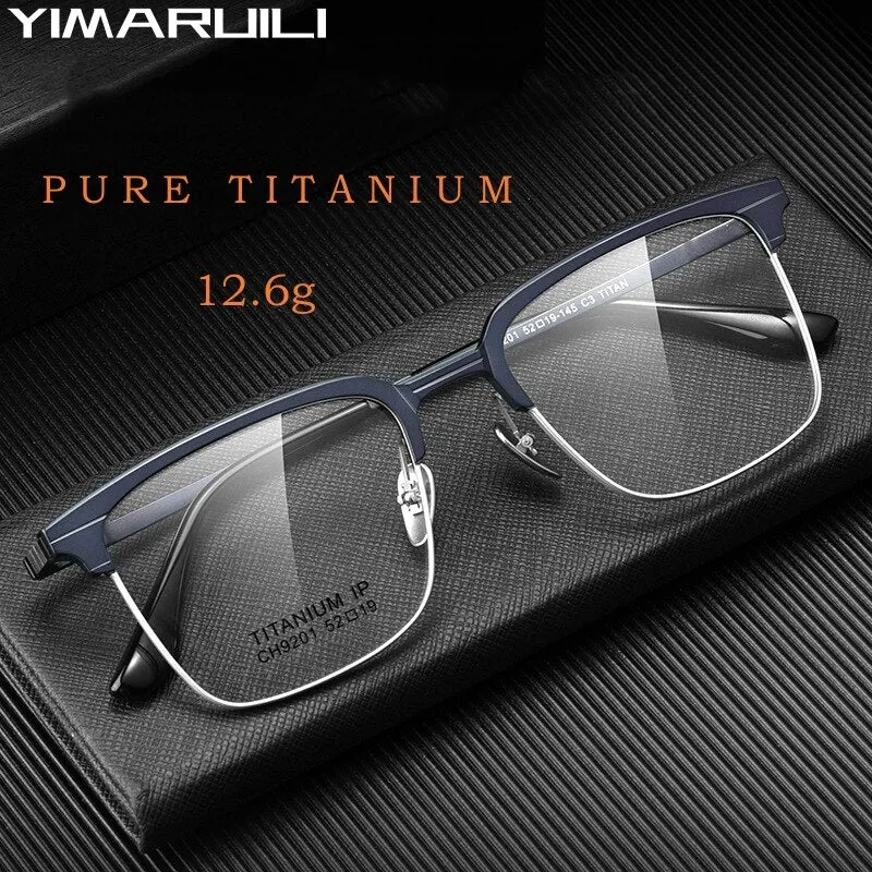 Yimaruili Men's Full Rim Small Square Acetate Titanium Eyeglasses 9201