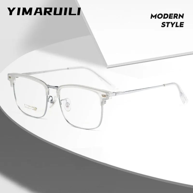 Yimaruili Men's Full Rim Square Titanium Eyeglasses 2322BJ