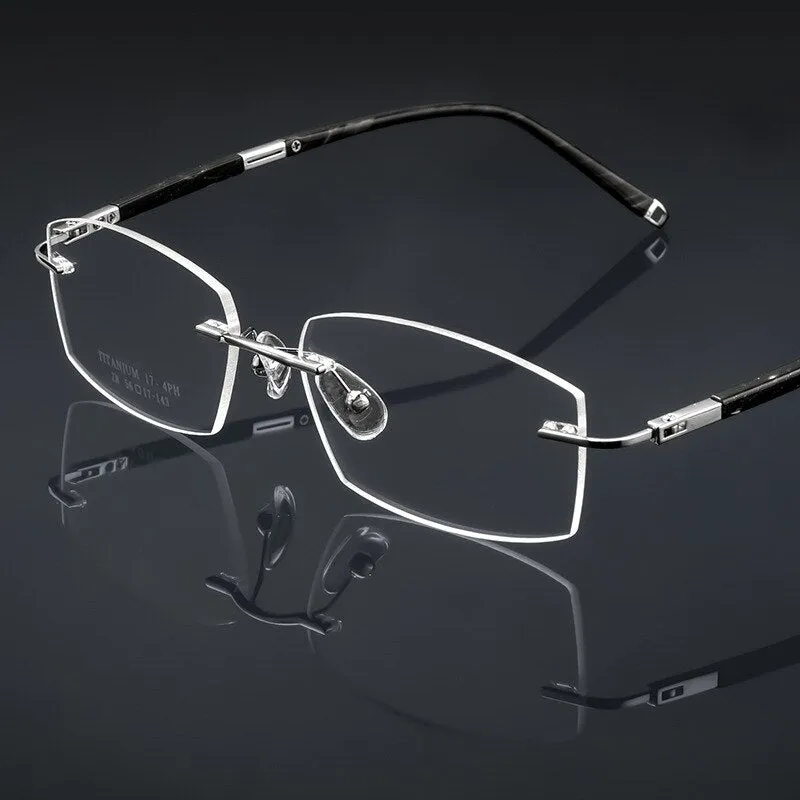 Yimaruili Men's Rimless Rectangle Titanium Eyeglasses Z8wk