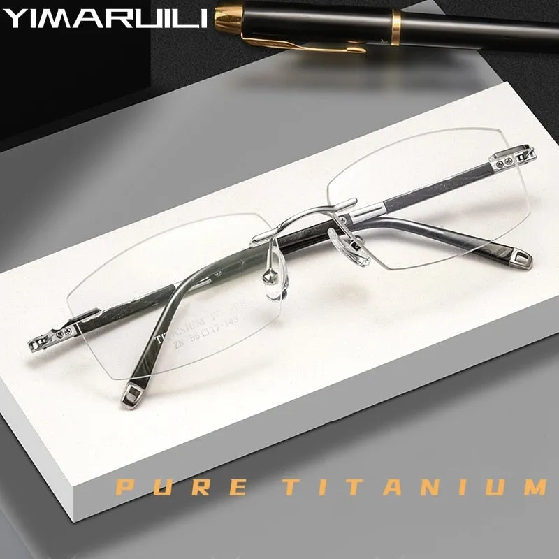 Yimaruili Men's Rimless Rectangle Titanium Eyeglasses Z8wk