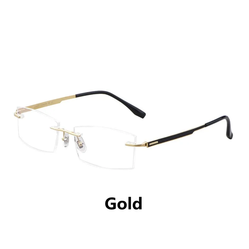 Yimaruili Men's Rimless Titanium Rectangle Frame Eyeglasses 89518