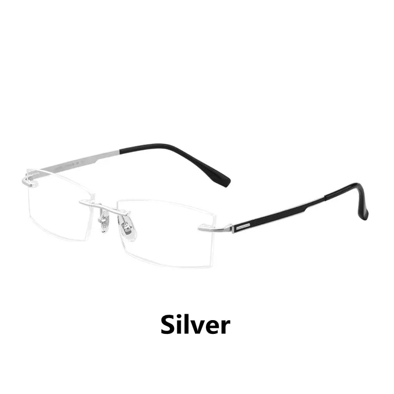 Yimaruili Men's Rimless Titanium Rectangle Frame Eyeglasses 89518