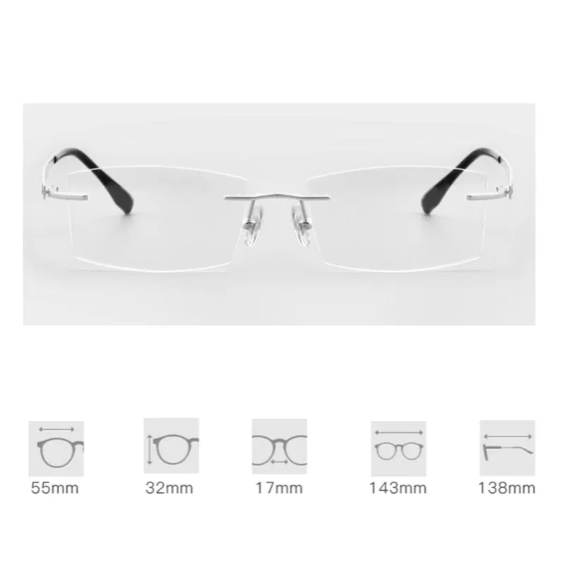 Yimaruili Men's Rimless Titanium Rectangle Frame Eyeglasses 89518