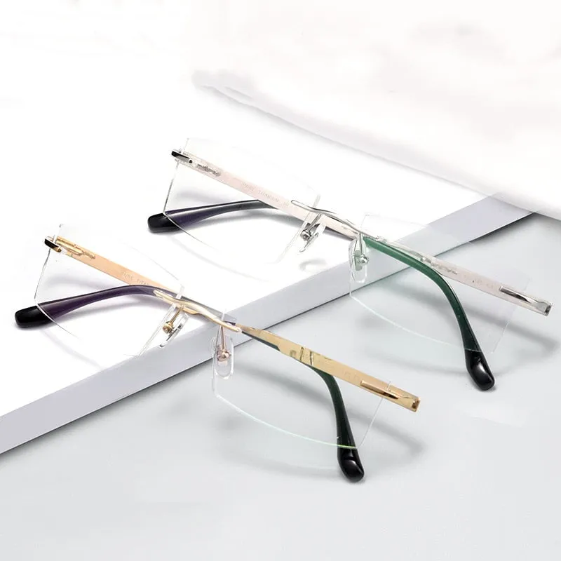 Yimaruili Men's Rimless Titanium Rectangle Frame Eyeglasses 89518