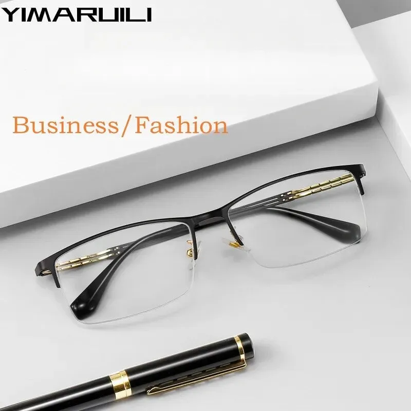 Yimaruili Men's Semi Rim Big Square Alloy Eyeglasses 34082