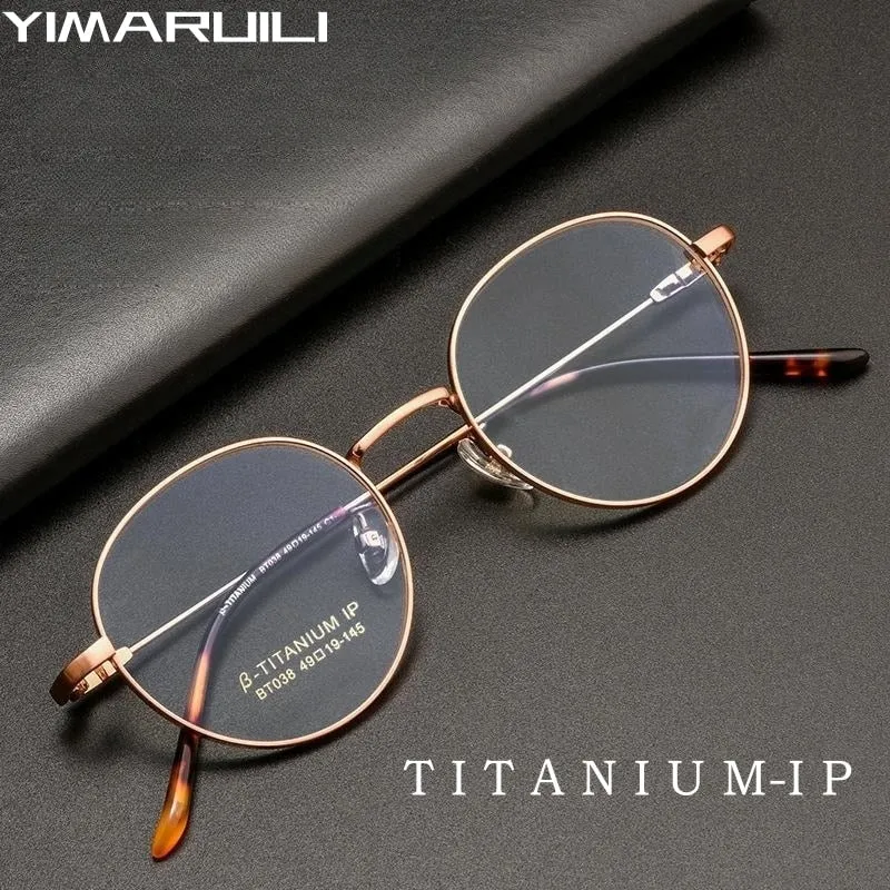 Yimaruili Unisex Full Rim Round Titanium Alloy Eyeglasses Bt038t