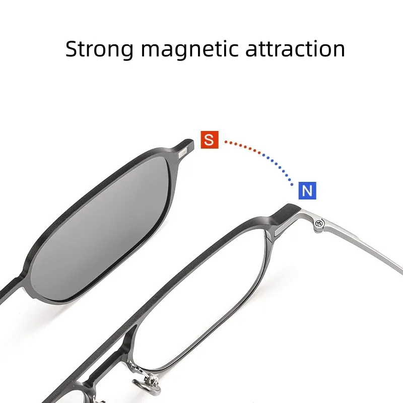 Yimaruili Unisex Full Rim Square  Aluminum Magnesium Titanium Eyeglasses Clip On Sunglasses 9908