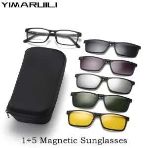 Yimaruili Unisex Full Rim Square Tr 90 Eyeglasses 5 Clip On Polarized Sunglasses 12149