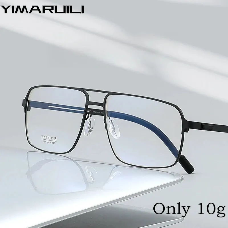 Yimaruli Mens Small Full Rim Double Bridge Square Titanium Eyeglasses 127As