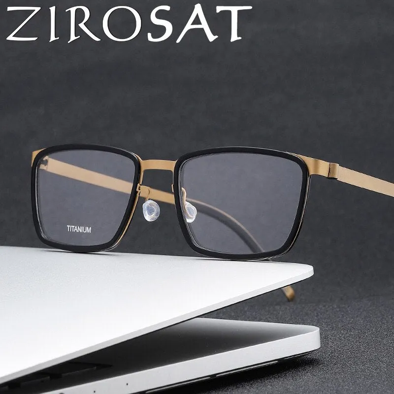 Zirosat Unisex Full Rim Square Titanium Acetate Eyeglasses 9711